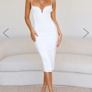 Hello Molly white ribbed midi dress